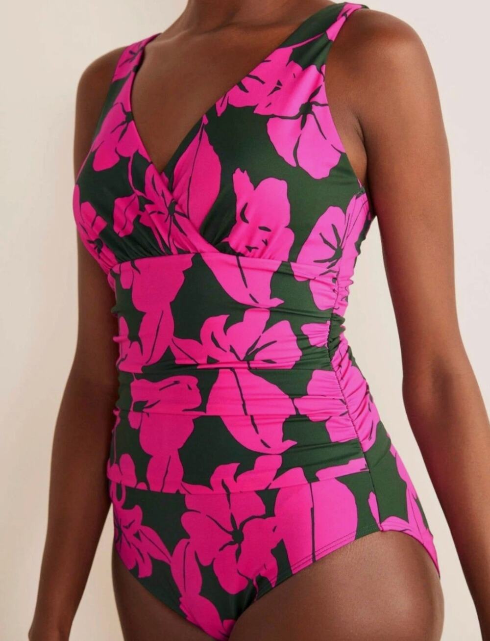 Boden Talamanca Ruched One Piece Swimsuit Floral Olive Pink US 16-18 UK 20 NWOT